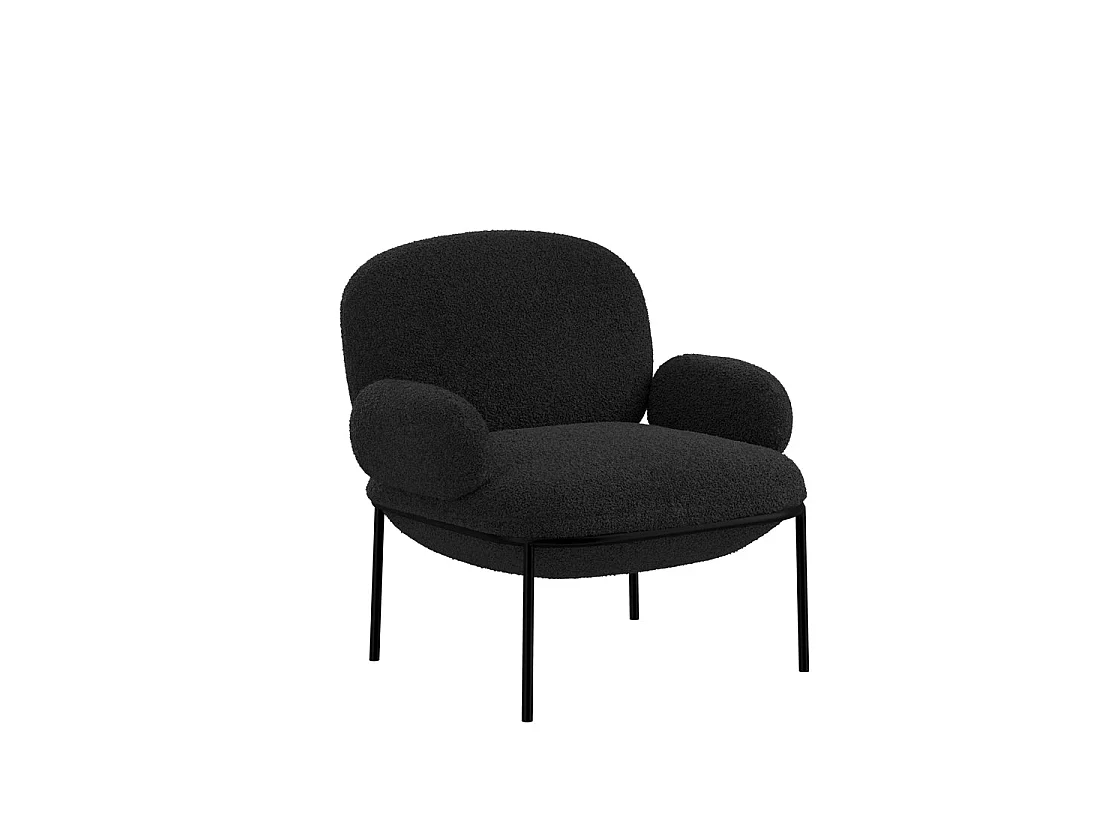 Tritta Curved Sherpa Boucle Accent Chair Black Matt Black Metal Legs