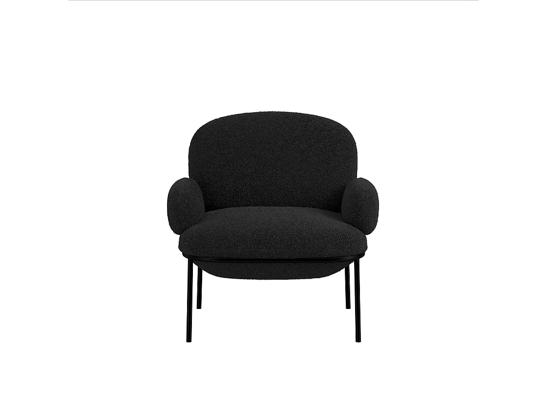 Tritta Curved Sherpa Boucle Accent Chair Black Matt Black Metal Legs