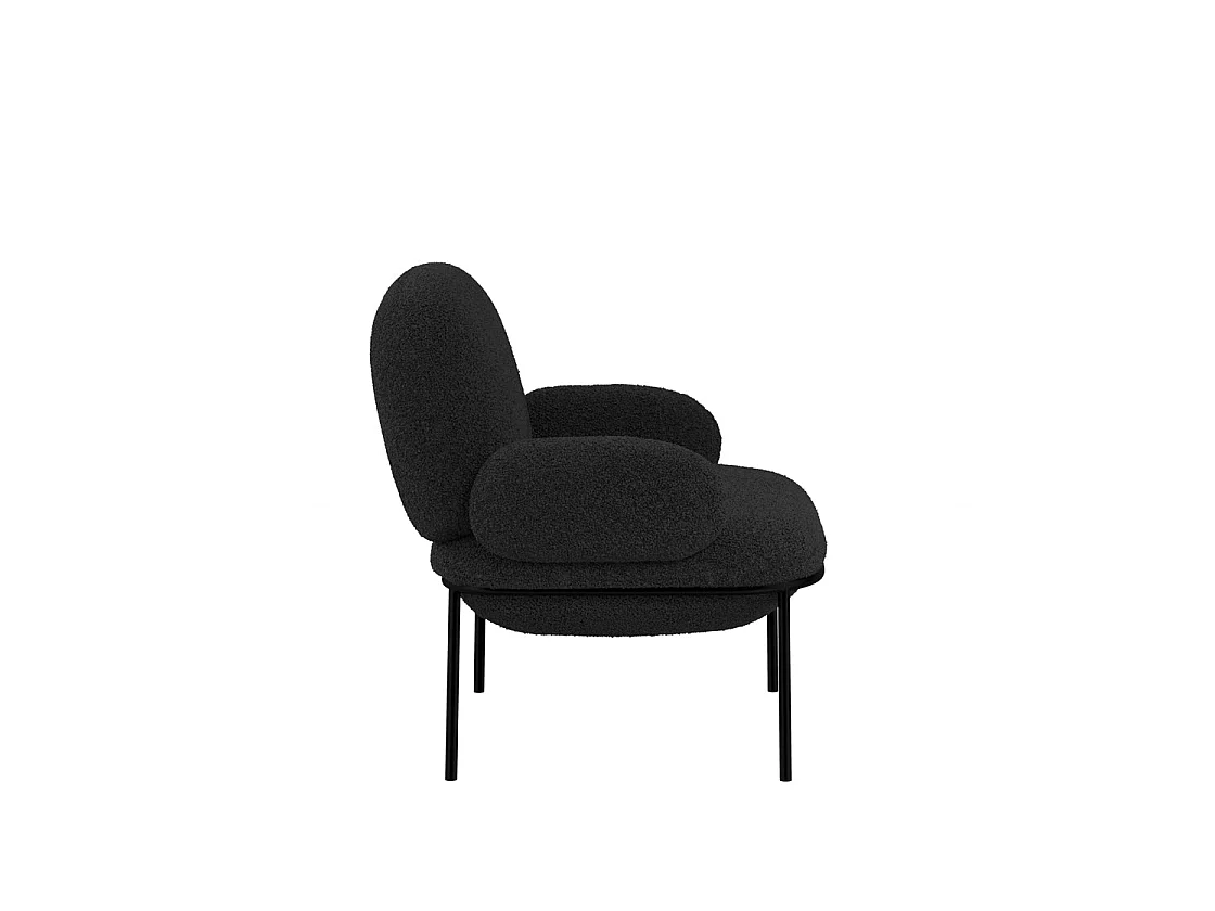 Tritta Curved Sherpa Boucle Accent Chair Black Matt Black Metal Legs