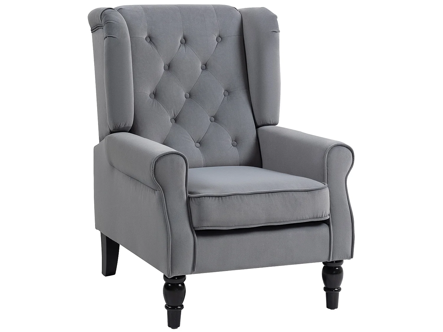 Linimo Light Grey Wingback Accent Chair Retro Button Tufted Velvet Feel Upholstery