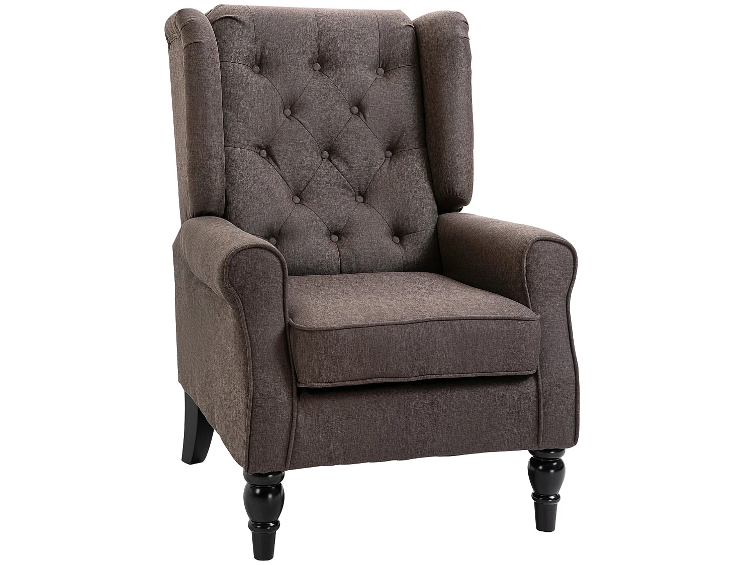 Mizi Fabric Brown Wingback Accent Chair Button Tufted Snow Flannel Upholstery