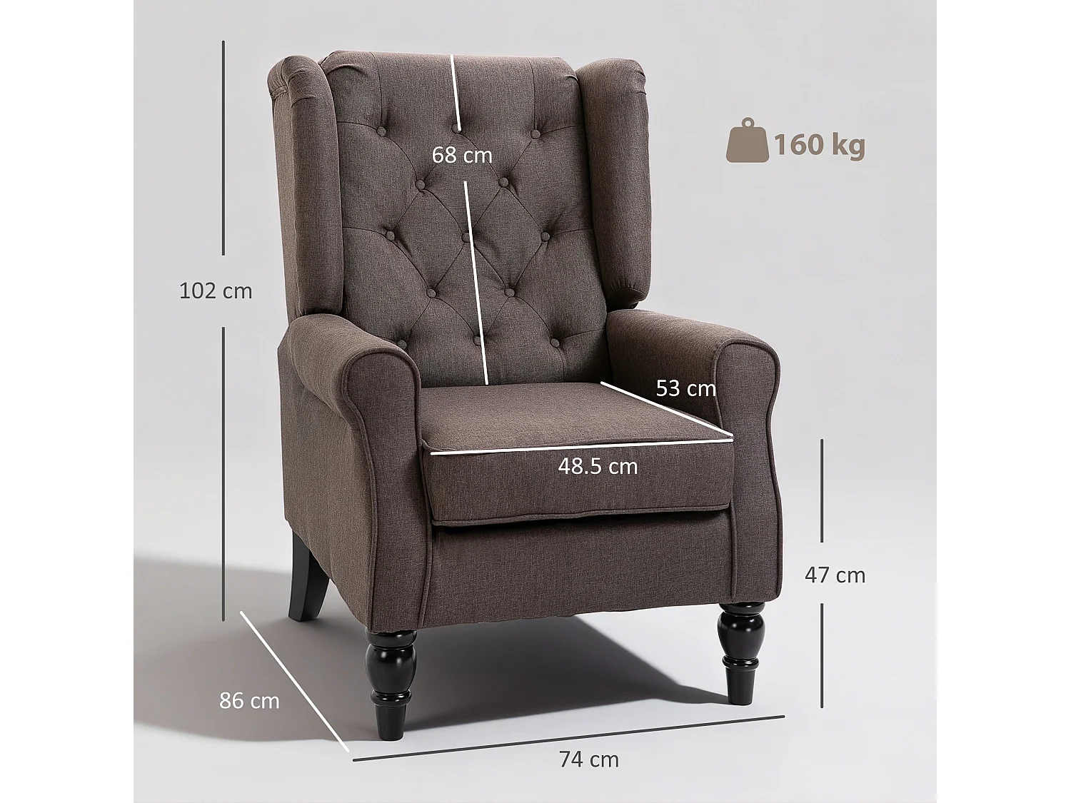 Mizi Fabric Brown Wingback Accent Chair Button Tufted Snow Flannel Upholstery