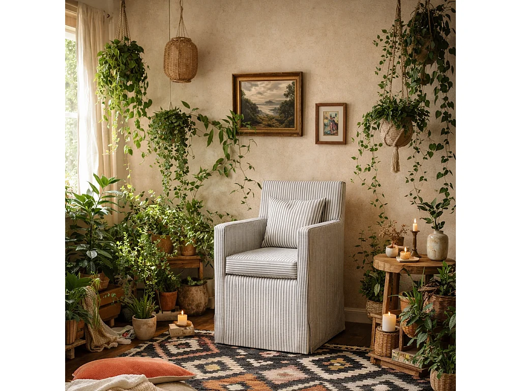 Isabella Hexagonal Upholstered Armchair Grey and White Stripe