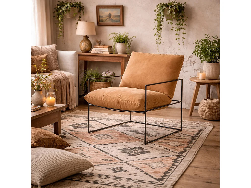 Drogheda Tan Brown Accent Chair Matt Black Metal Frame