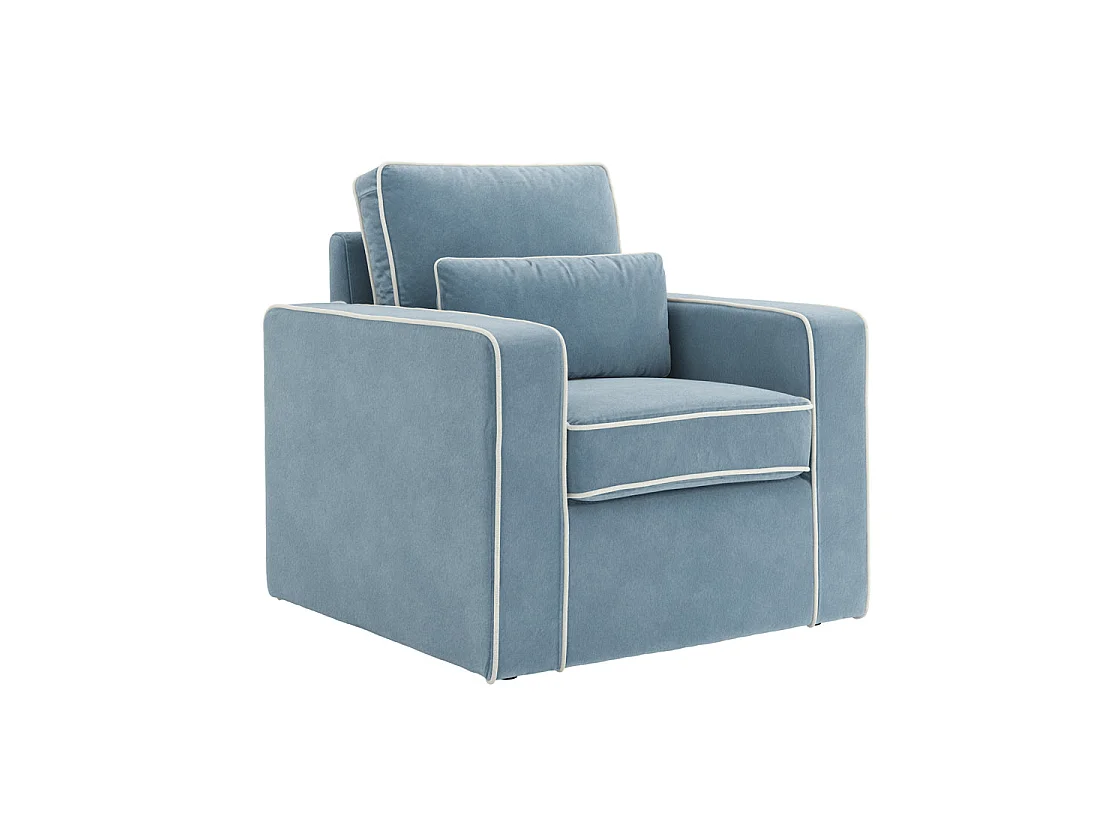 Moose Retro Duck Egg Blue Velvet Armchair with Ivory Piping