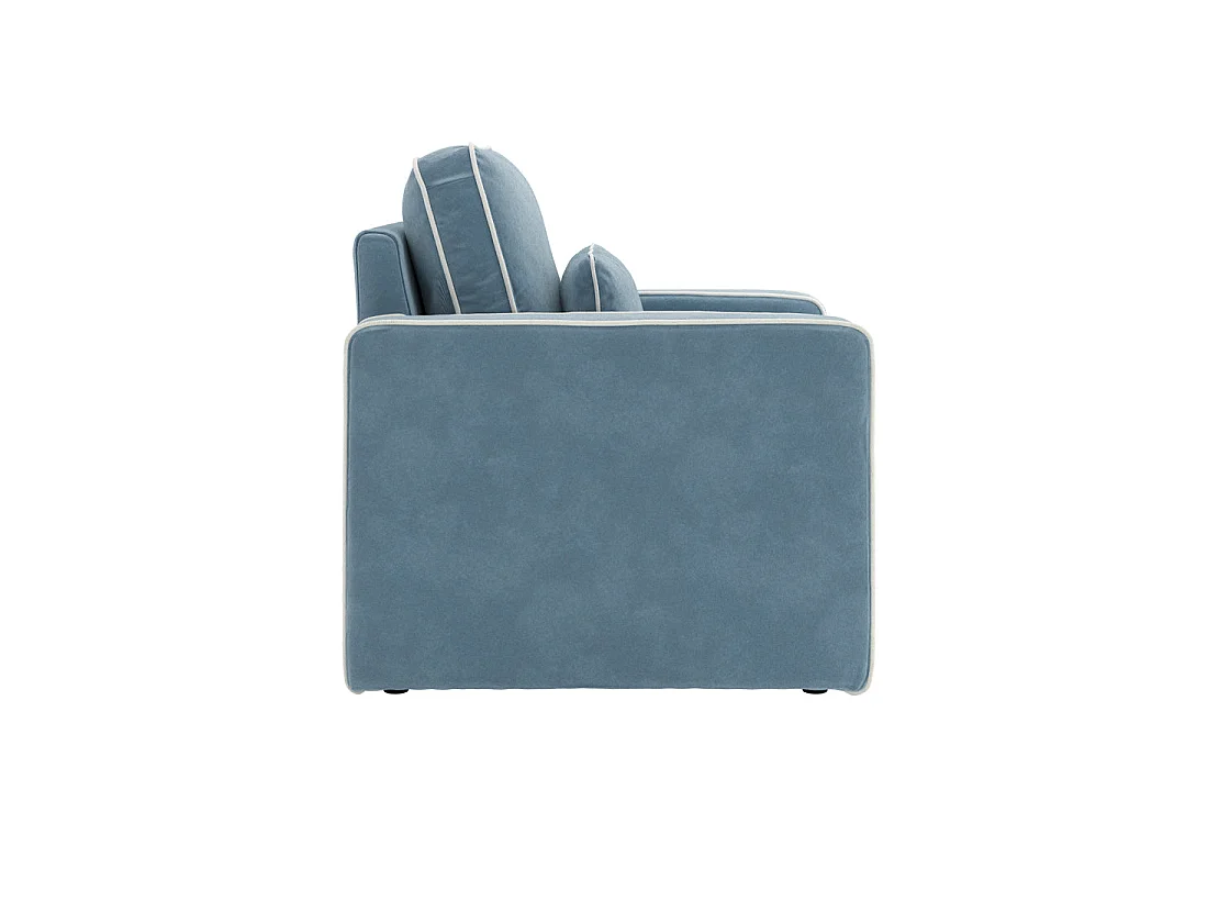 Moose Retro Duck Egg Blue Velvet Armchair with Ivory Piping