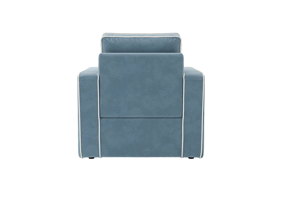 Moose Retro Duck Egg Blue Velvet Armchair with Ivory Piping