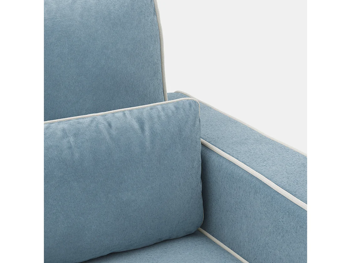 Moose Retro Duck Egg Blue Velvet Armchair with Ivory Piping