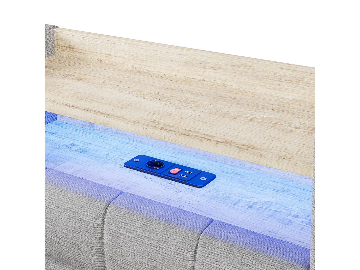 Bäddsoffa med förvaring 90 × 200 cm - med USB + Type-C-portar - förvaringsbänk vid sängens fotände - med LED-ljusslinga - grå