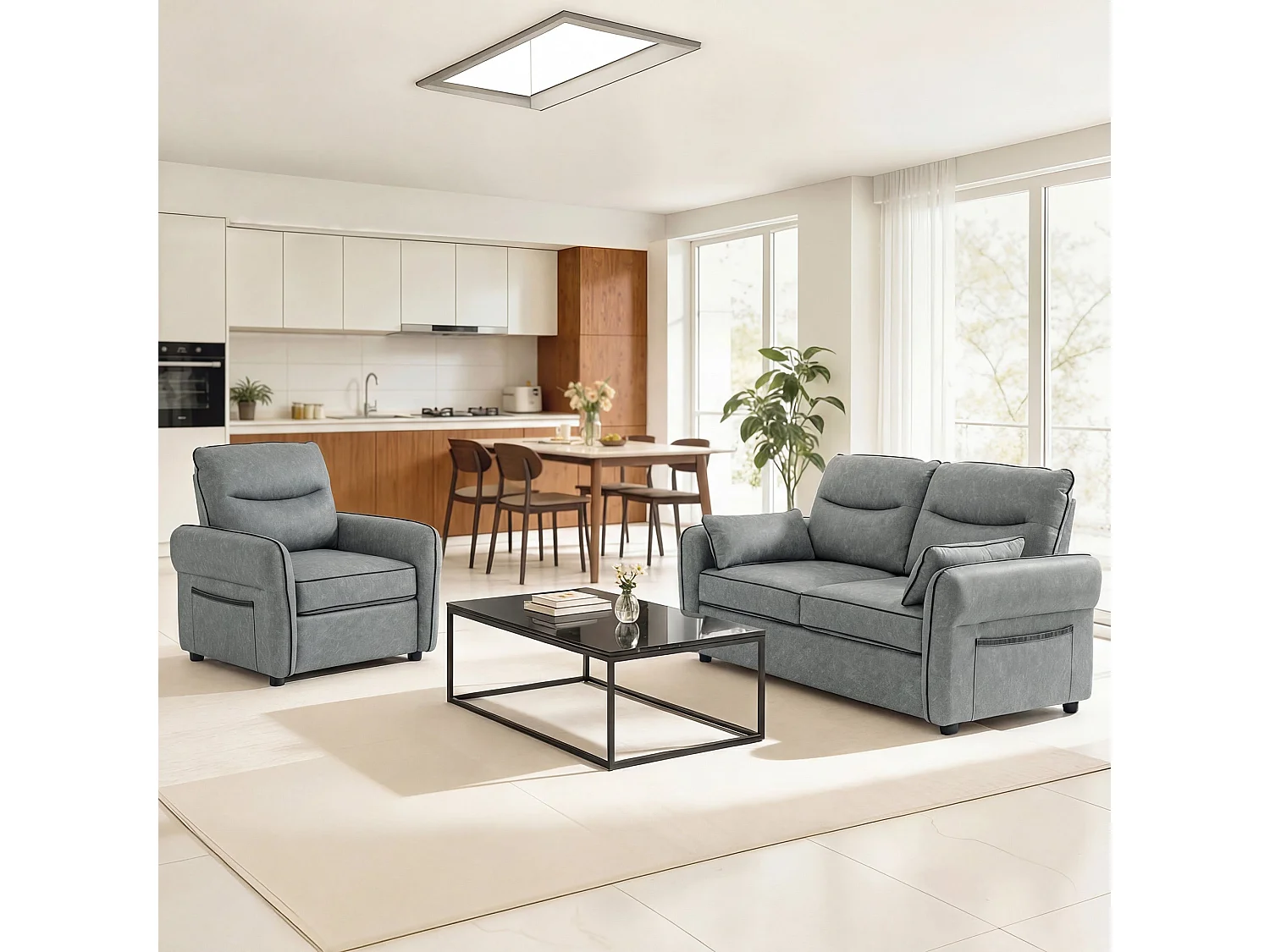Pamazi Grey Faux Leather Accent Armchair 80W x 85D x 90Hcm
