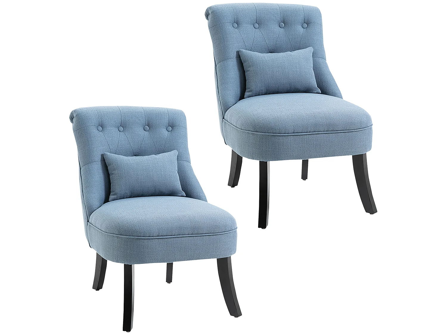 Zilono Set of 2 Blue Armless Button Tufted Tub Chairs with Linen Look Upholstery