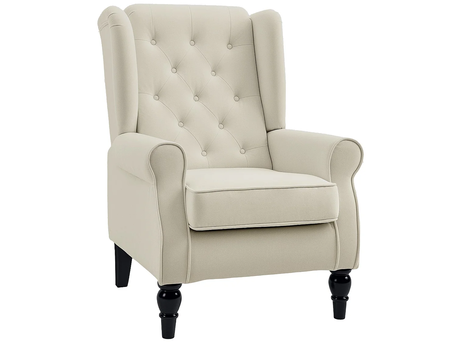 Vipamo Cream White Wingback Accent Chair Button Tufted Snow Flannel Upholstery