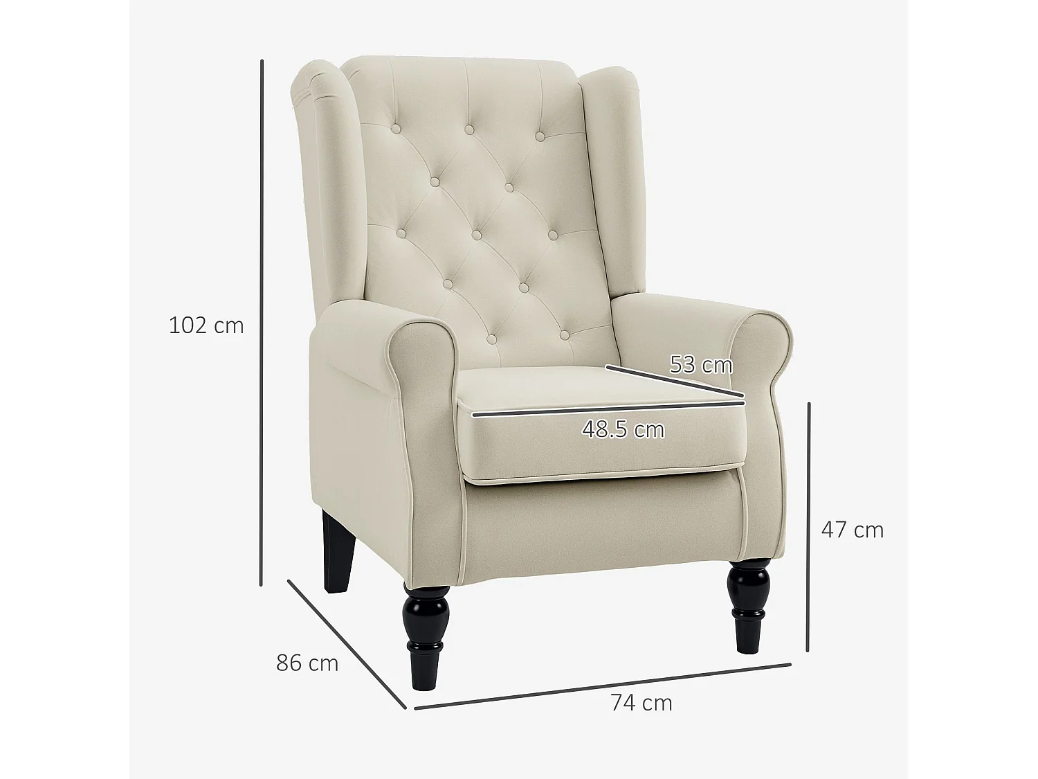 Vipamo Cream White Wingback Accent Chair Button Tufted Snow Flannel Upholstery
