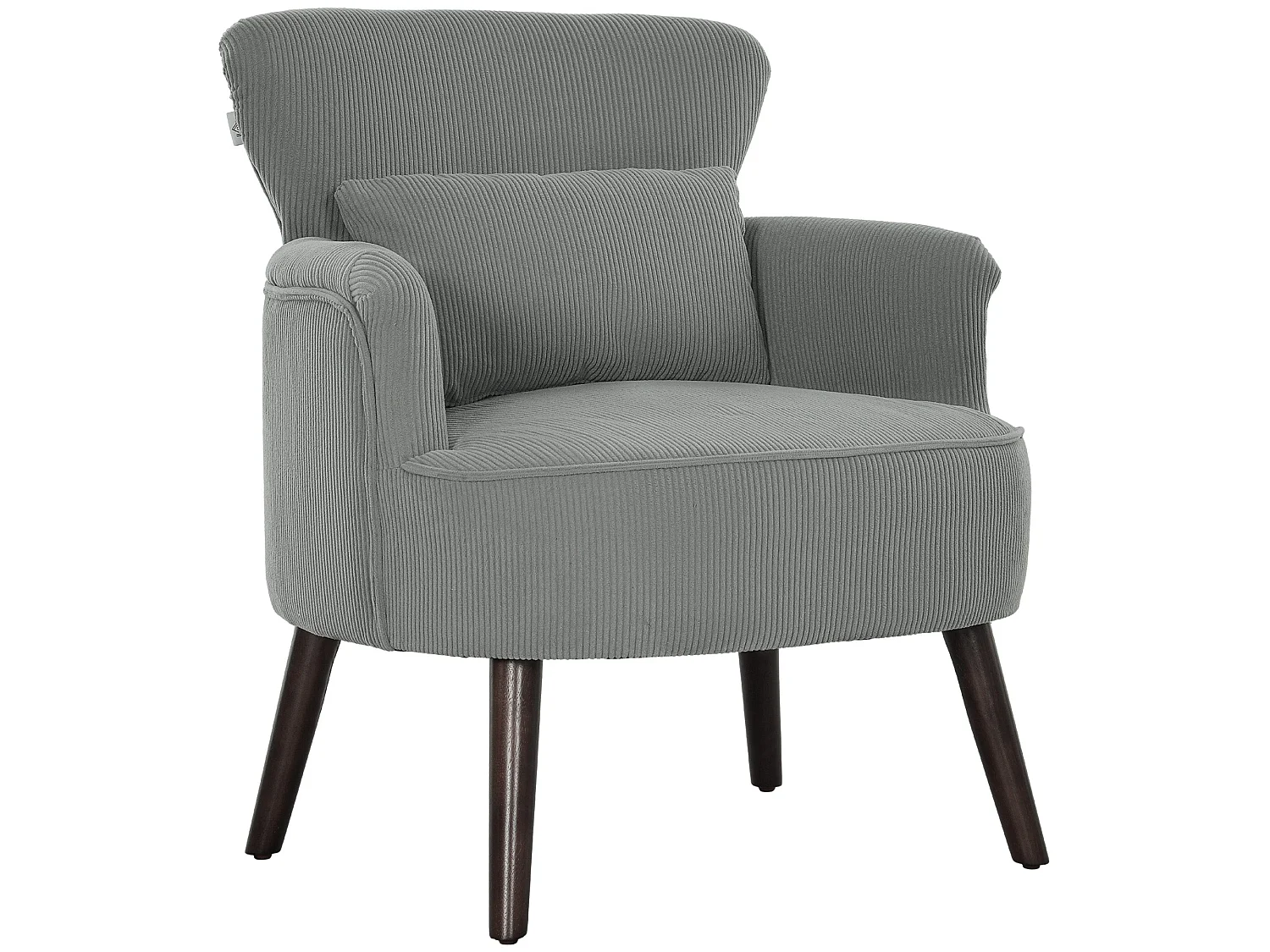 Zile Corduroy Accent Chair Light Grey Retro Wingback Angled Wooden Legs