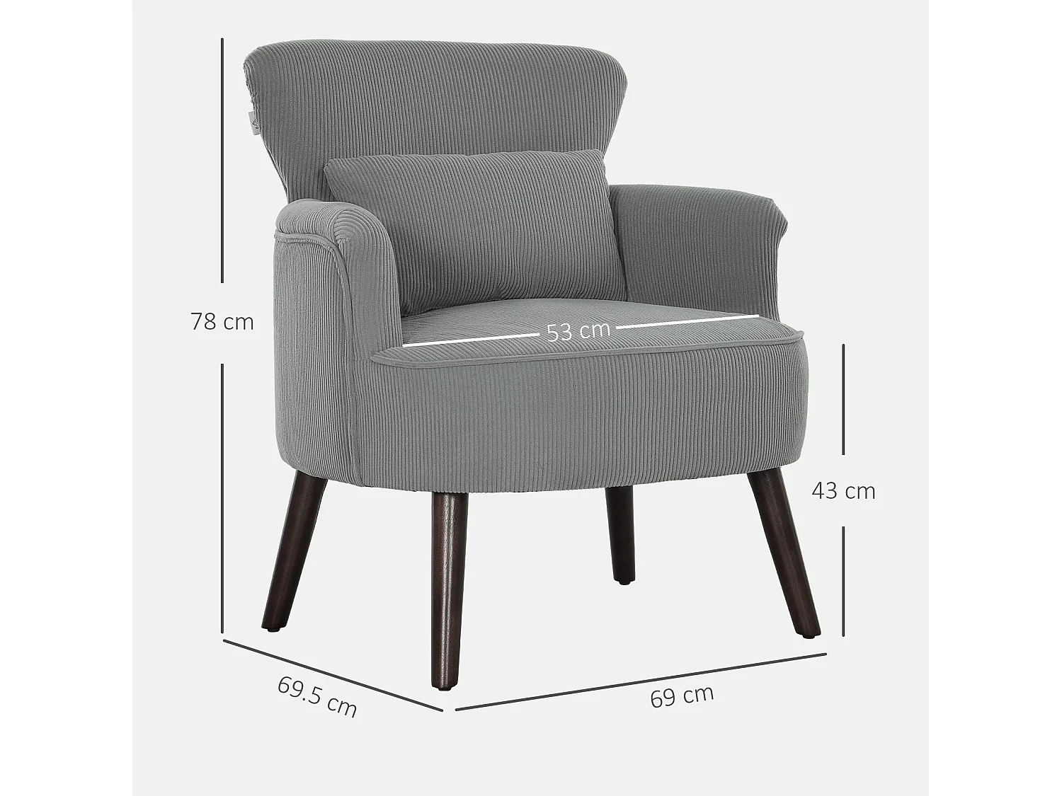 Zile Corduroy Accent Chair Light Grey Retro Wingback Angled Wooden Legs