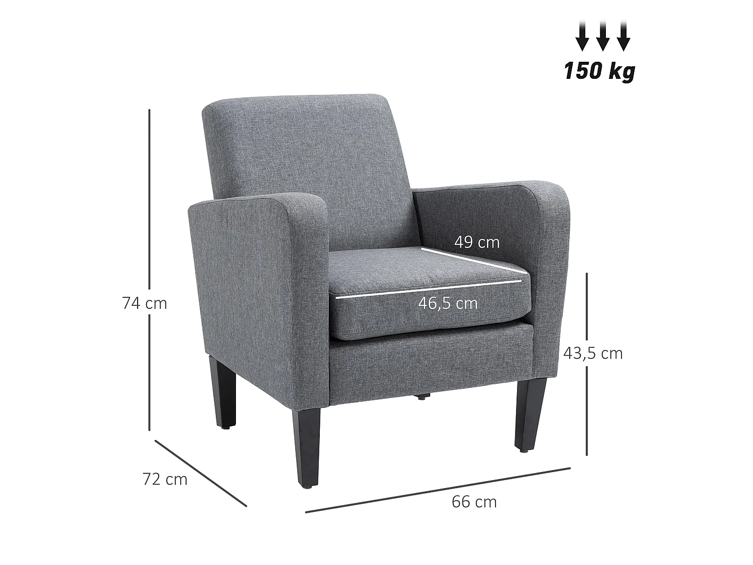 Notayo Grey Linen Feel Accent Chair with Black Rubber Wood Legs