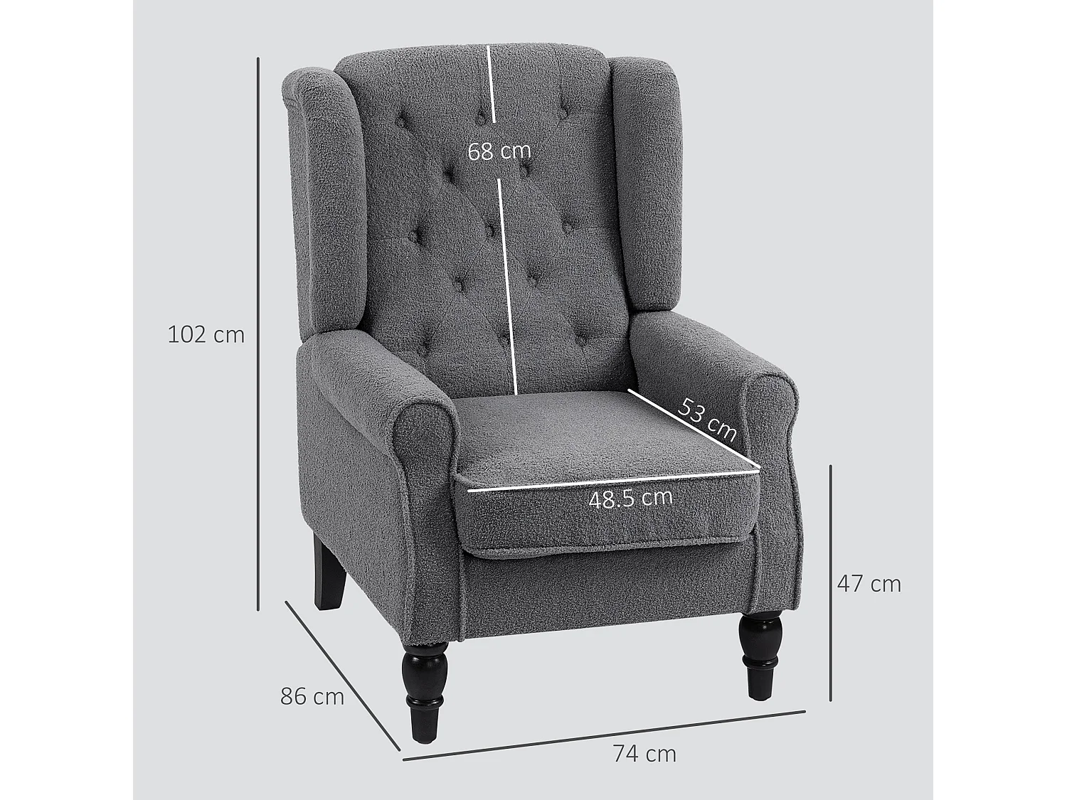 Nocova Charcoal Grey Bouclé Wingback Accent Armchair Sherpa Fleece Upholstery