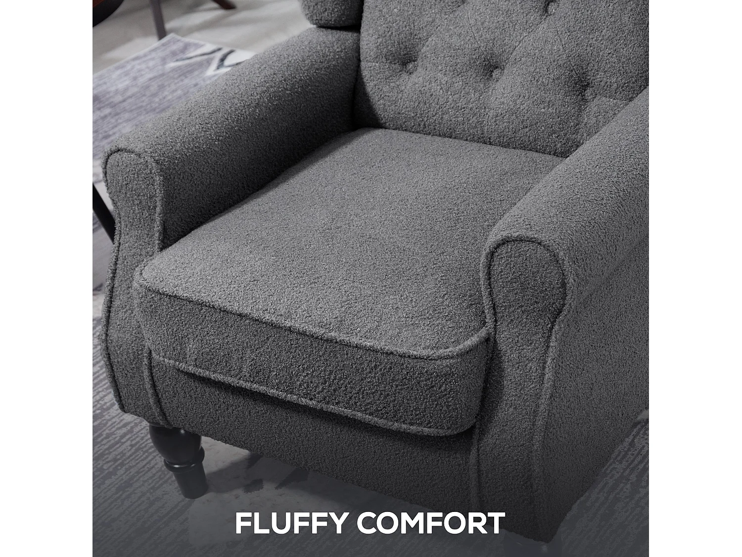 Nocova Charcoal Grey Bouclé Wingback Accent Armchair Sherpa Fleece Upholstery