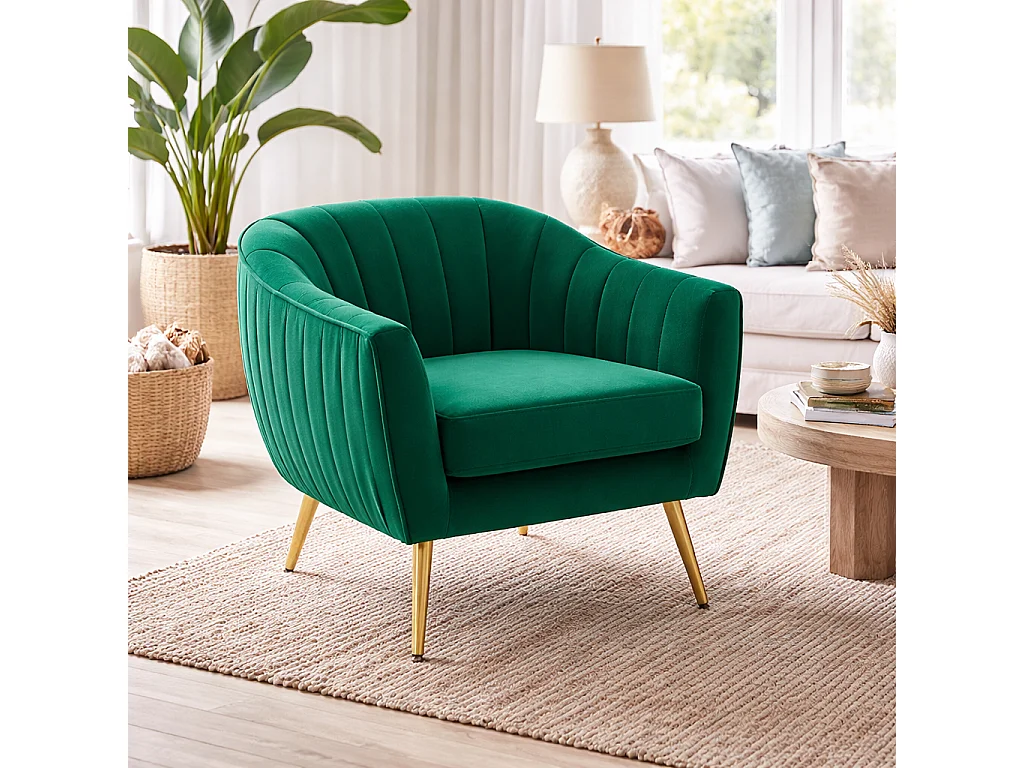 Rico Nota Velvet Forest Green Shell Back Accent Chair