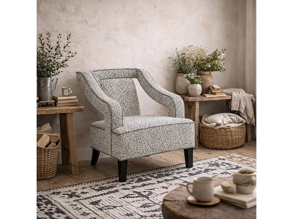 Letterkenny Soft Grey Chenille Upholstered Armchair Matt Black Legs