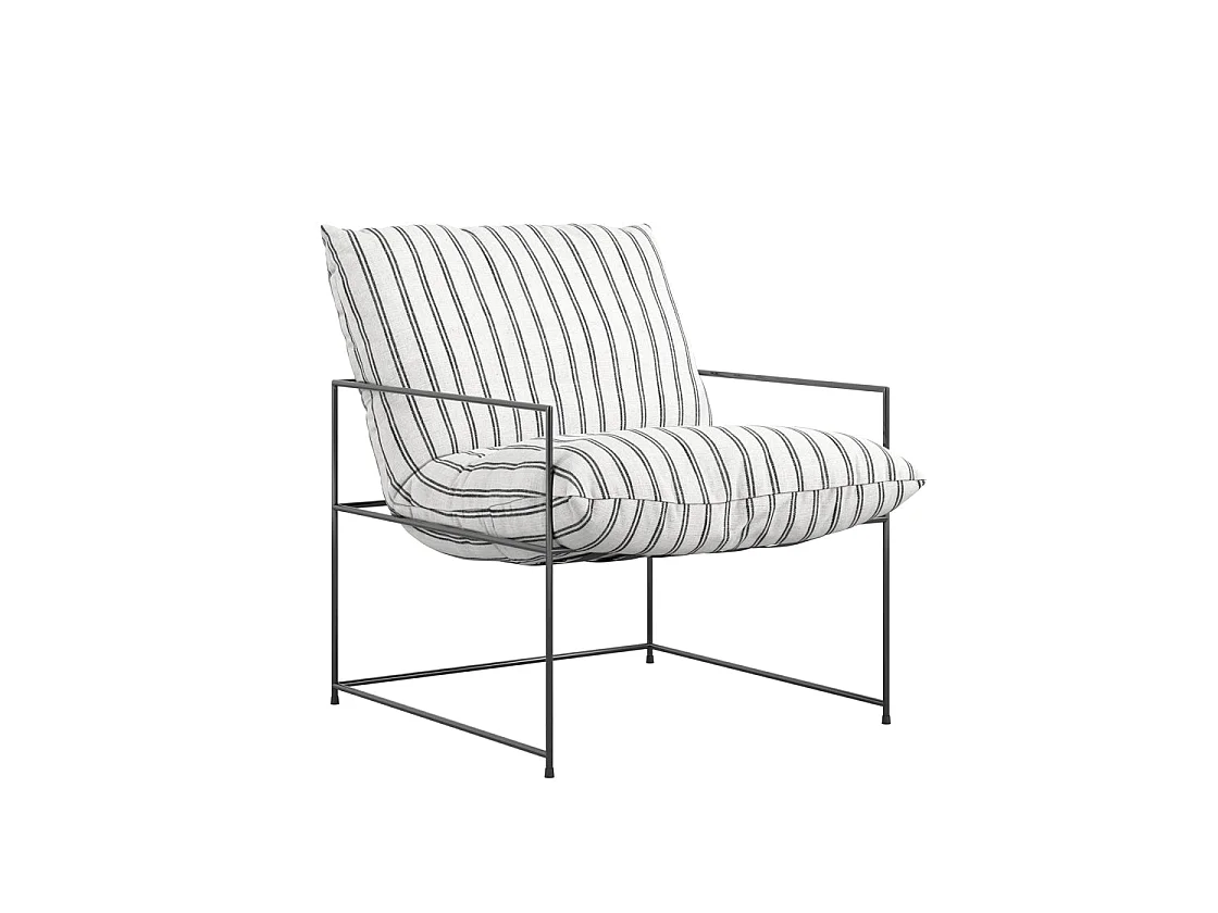Drogheda Stripe Accent Chair White Chalk Stripe Matt Black Metal Frame