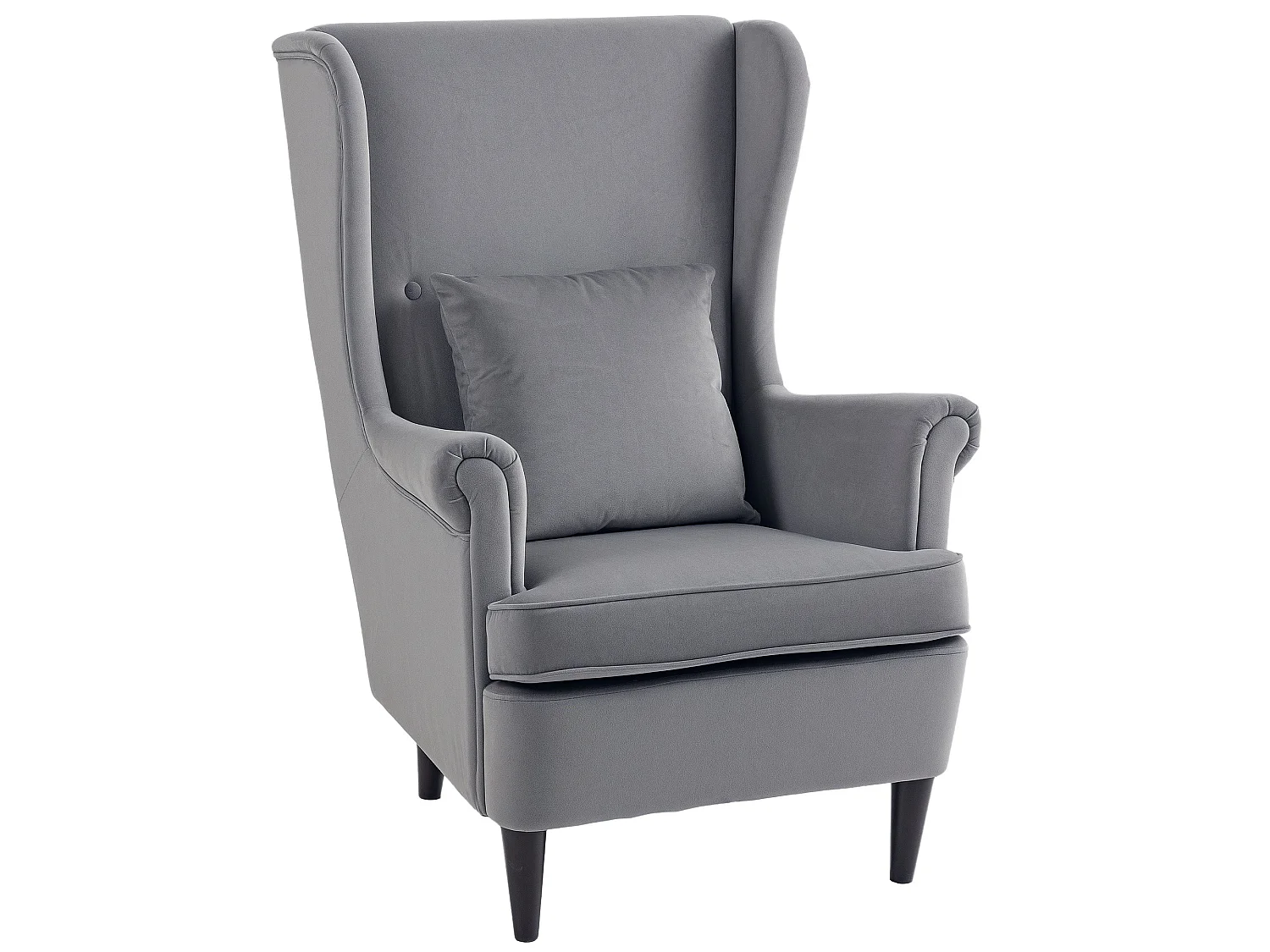 Harire Dark Grey Velvet Feel Wingback Accent Chair High Back Pillow Solid Wood Legs
