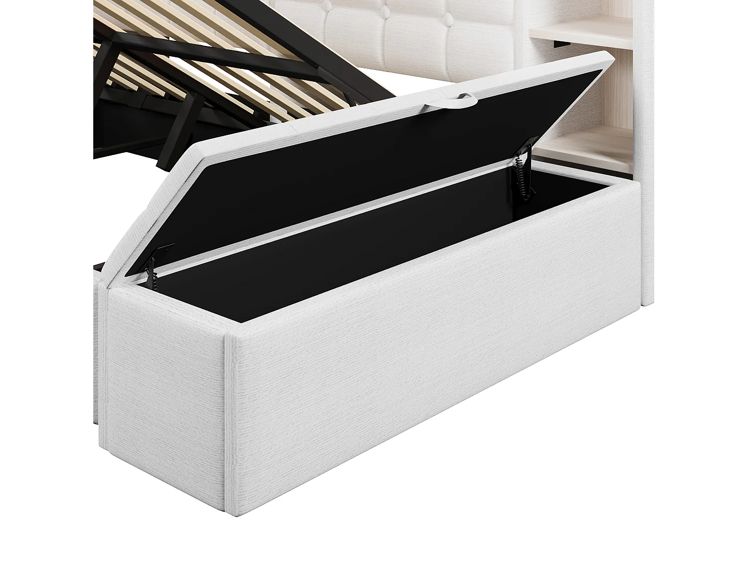 Bäddsoffa med förvaring 140 × 200 cm - med USB + Type-C-portar - förvaringsbänk vid sängens fotände - med LED-ljusslinga - vit