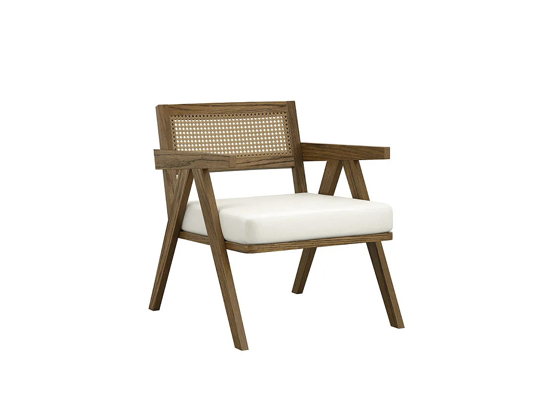 Martone Wooden Rattan Ecru Woven Accent Chair