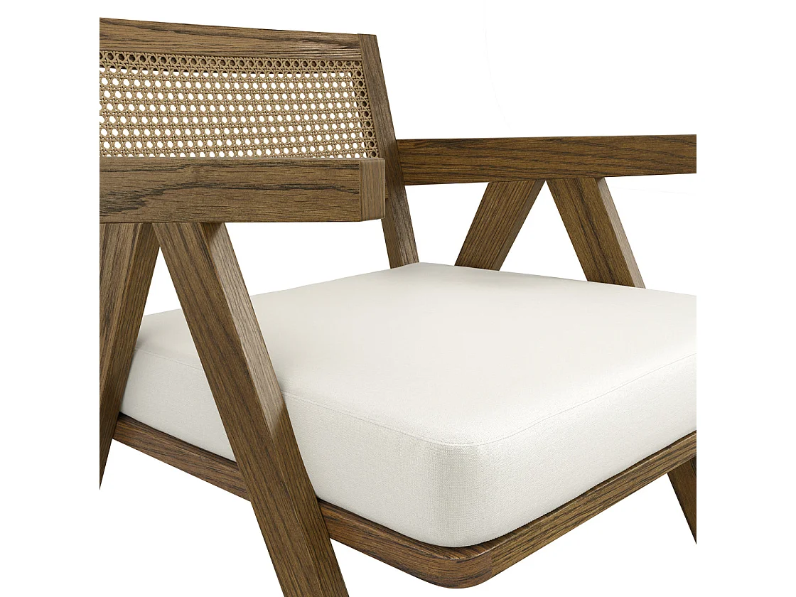 Martone Wooden Rattan Ecru Woven Accent Chair