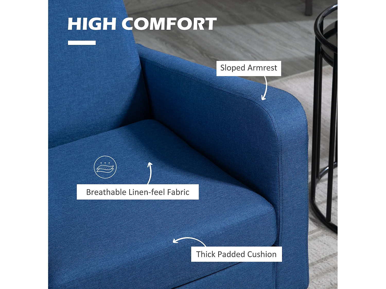 Lita Ralo Set of 2 Blue Modern Accent Chairs Rubber Wood Frame Black Legs