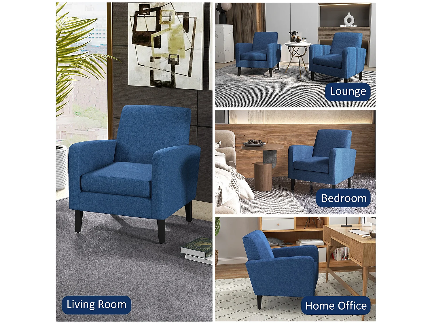 Lita Ralo Set of 2 Blue Modern Accent Chairs Rubber Wood Frame Black Legs