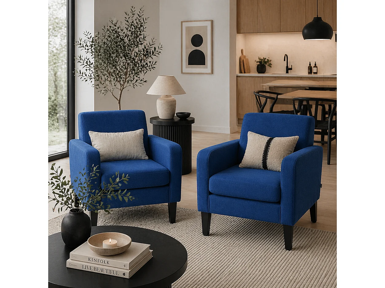 Lita Ralo Set of 2 Blue Modern Accent Chairs Rubber Wood Frame Black Legs