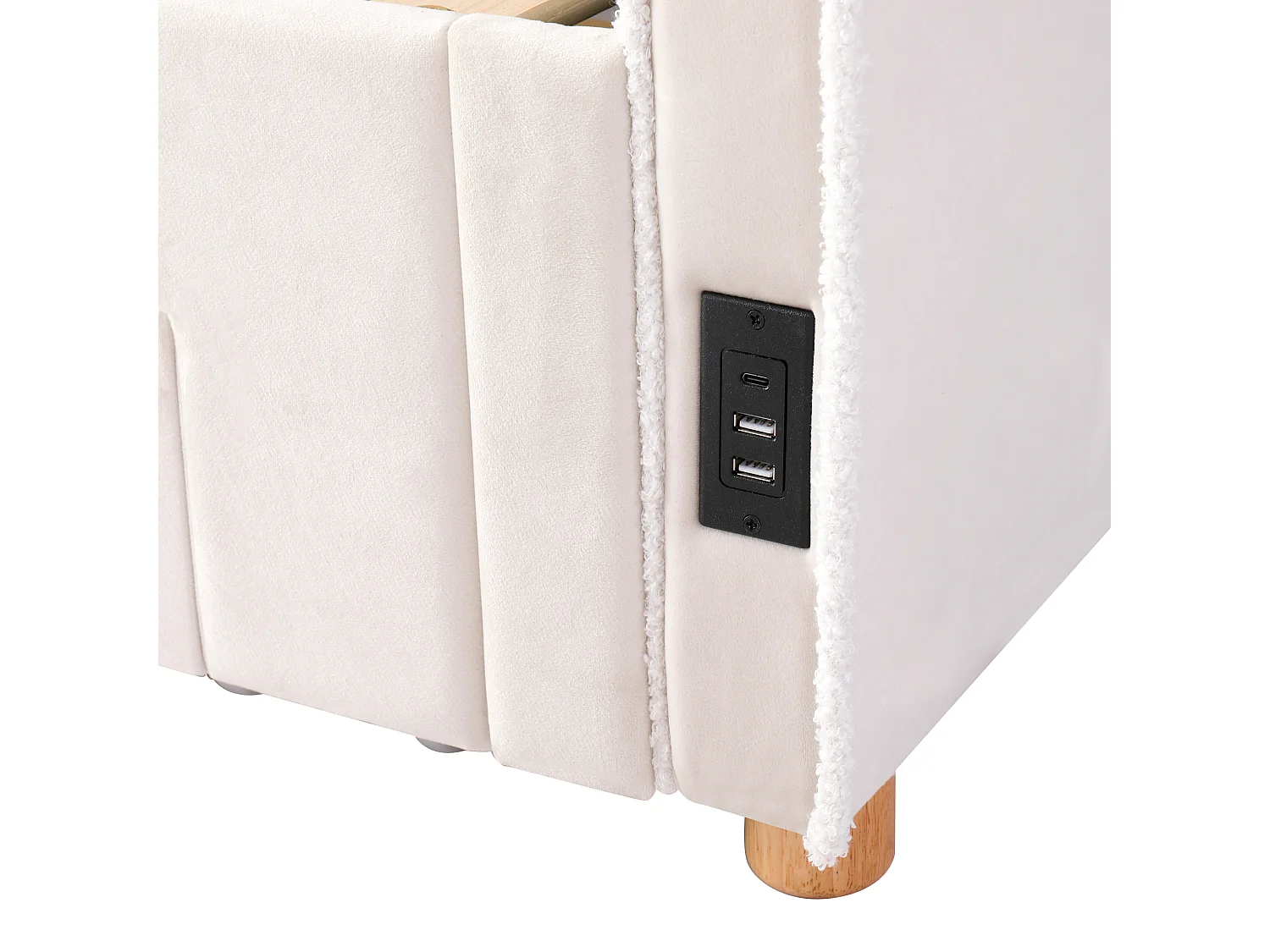 Tufted sofa bed 90x200 cm - with trundle bed and 2 drawers - extendable to 180 cm - USB port - velvet - beige (without mattress)