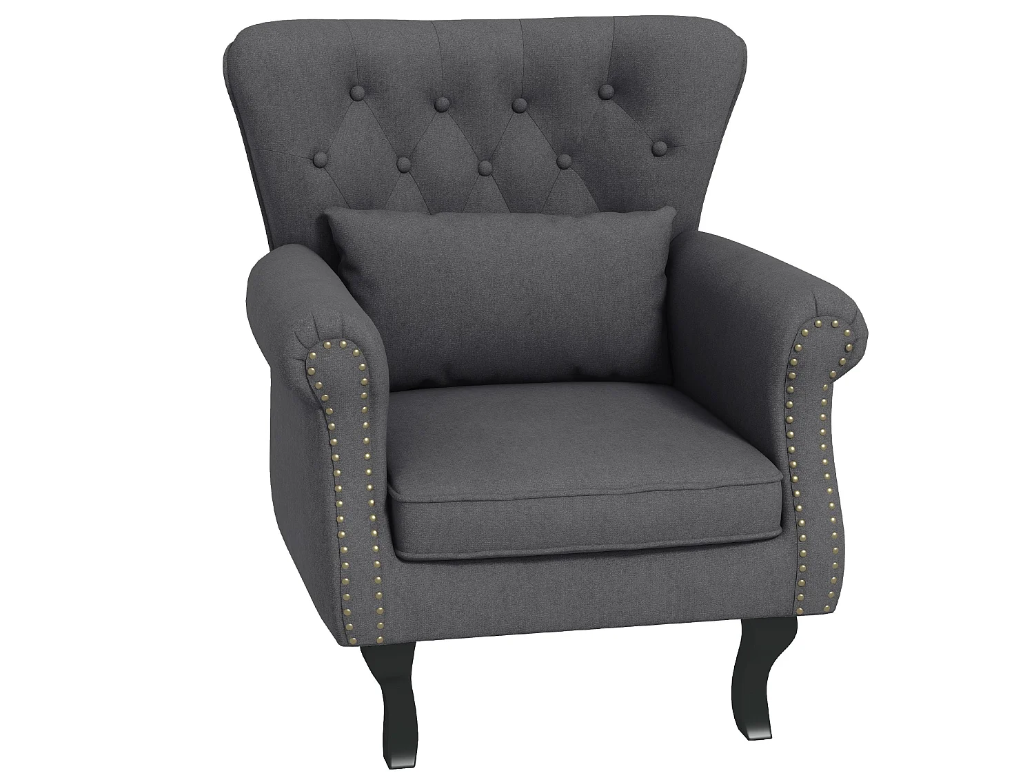 Rolu Zimo Dark Grey Chesterfield Accent Chair with Nailhead Trim