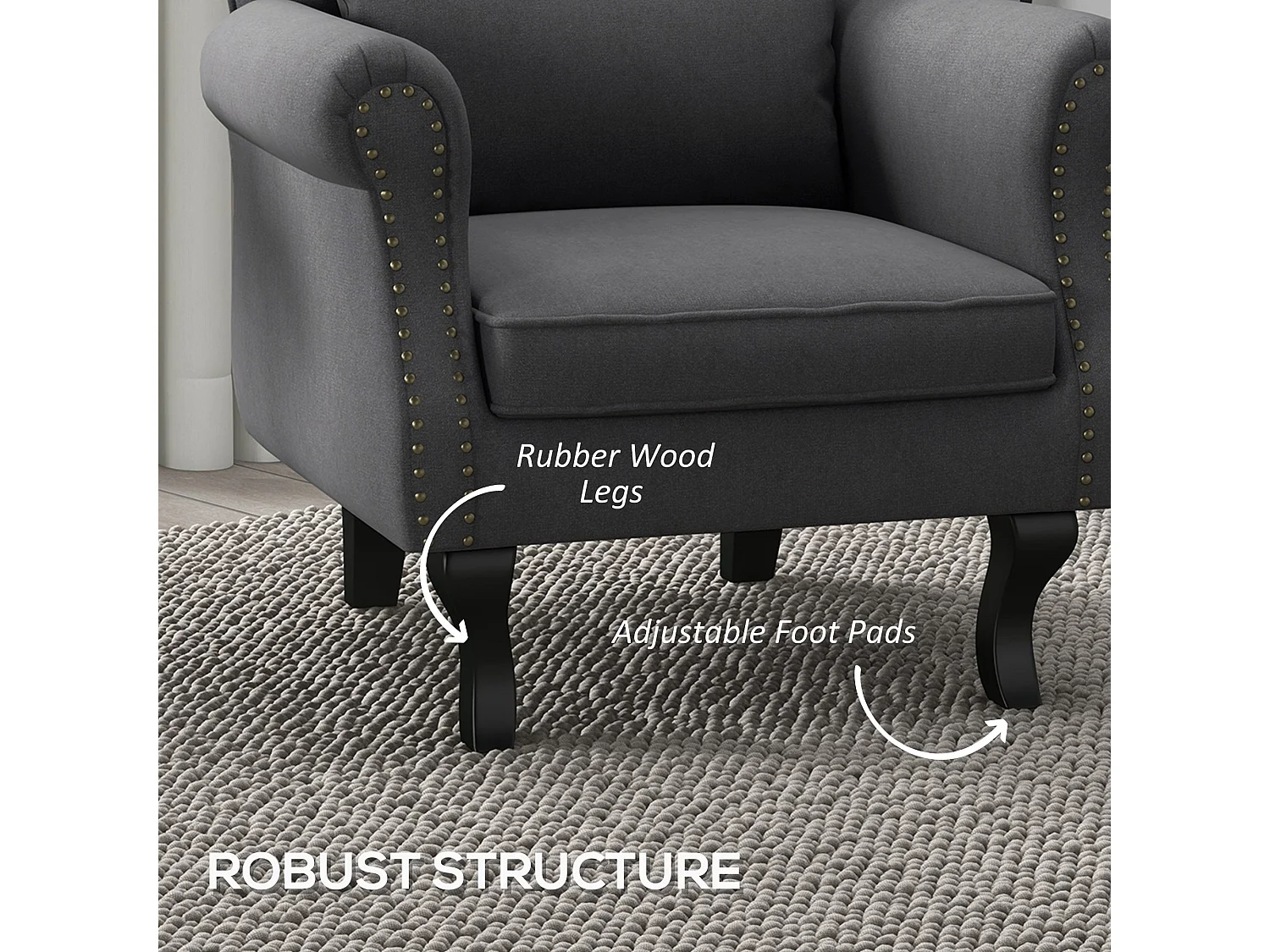 Rolu Zimo Dark Grey Chesterfield Accent Chair with Nailhead Trim