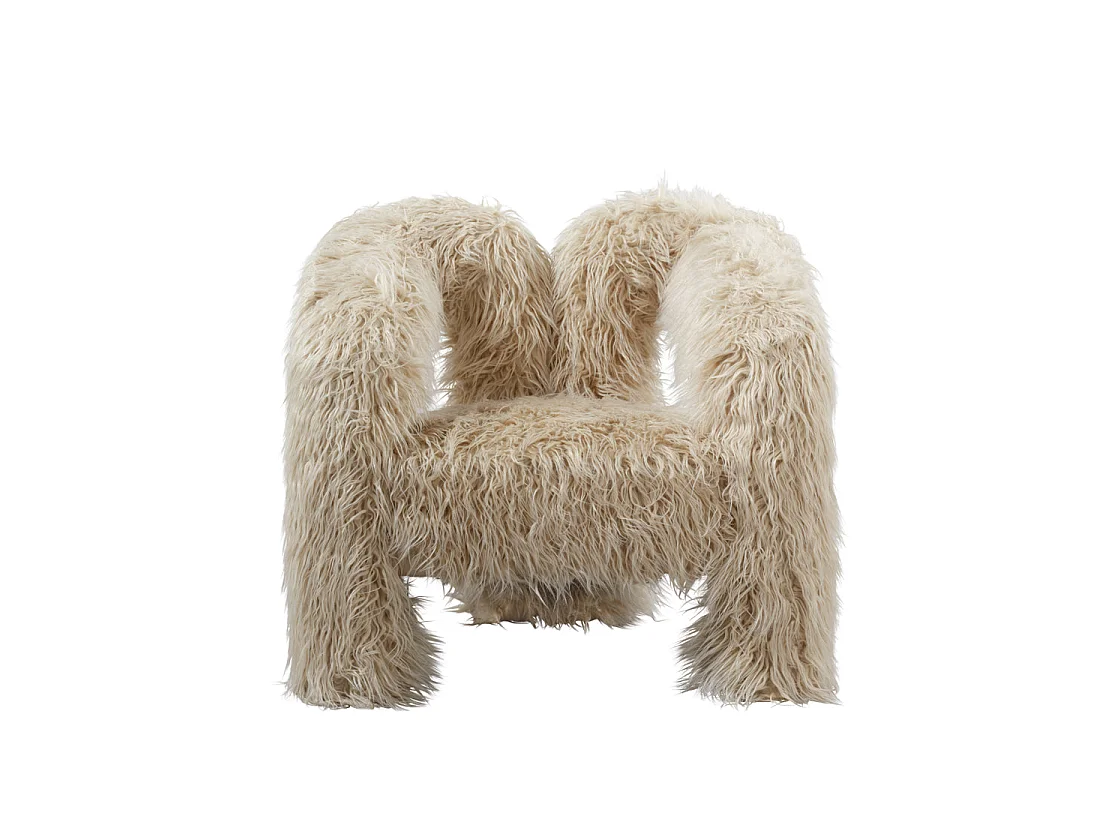 Frida Faux Fur Ivory Club Armchair Sculptural Cozy Design