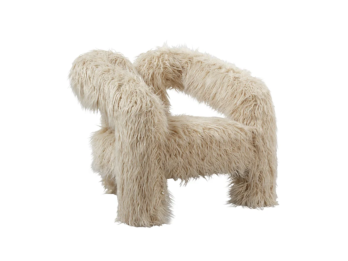 Frida Faux Fur Ivory Club Armchair Sculptural Cozy Design