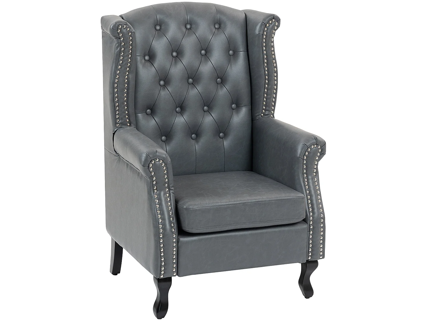 Radima Grey Faux Leather Chesterfield Wingback Accent Armchair with Nailhead Trim