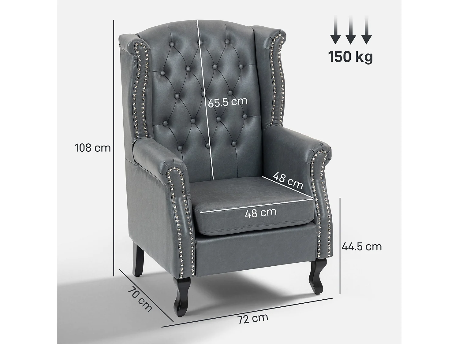 Radima Grey Faux Leather Chesterfield Wingback Accent Armchair with Nailhead Trim