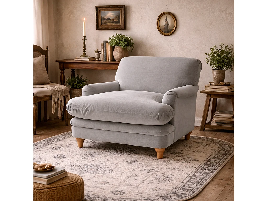Bambola Retro Light Grey Chenille Cushioned Club Armchair