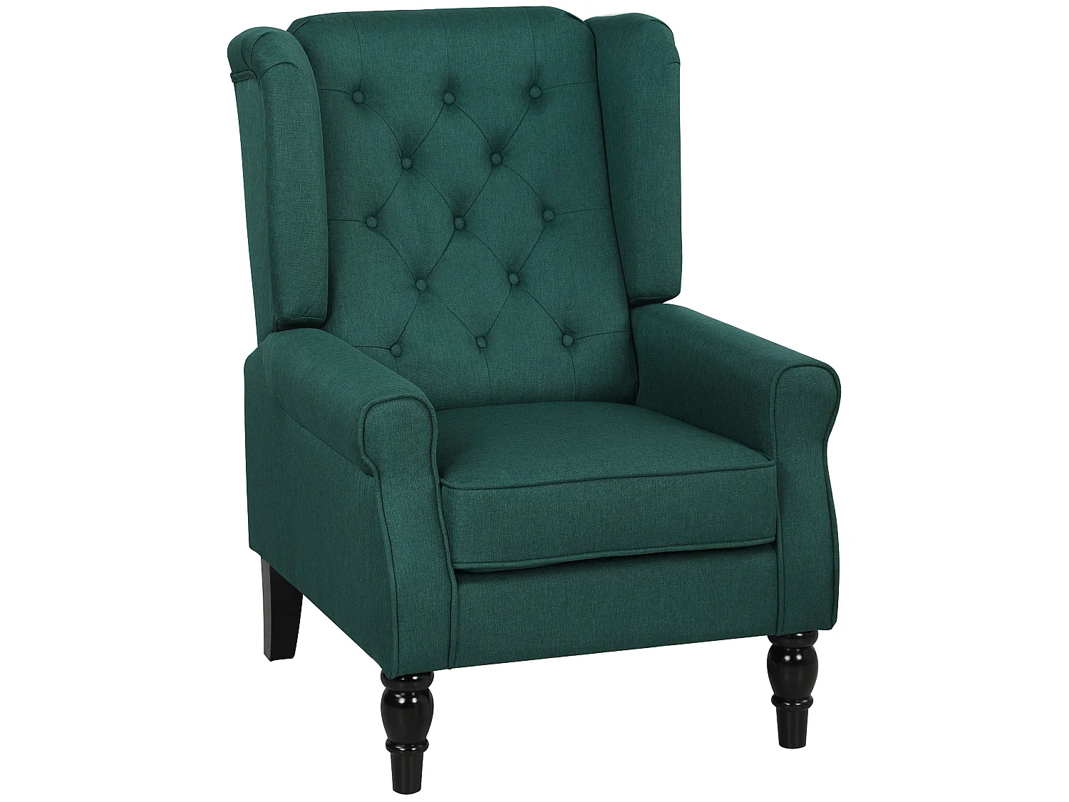 Redi Dark Green Retro Wingback Armchair Diamond Button Tufted Linen Look Upholstery