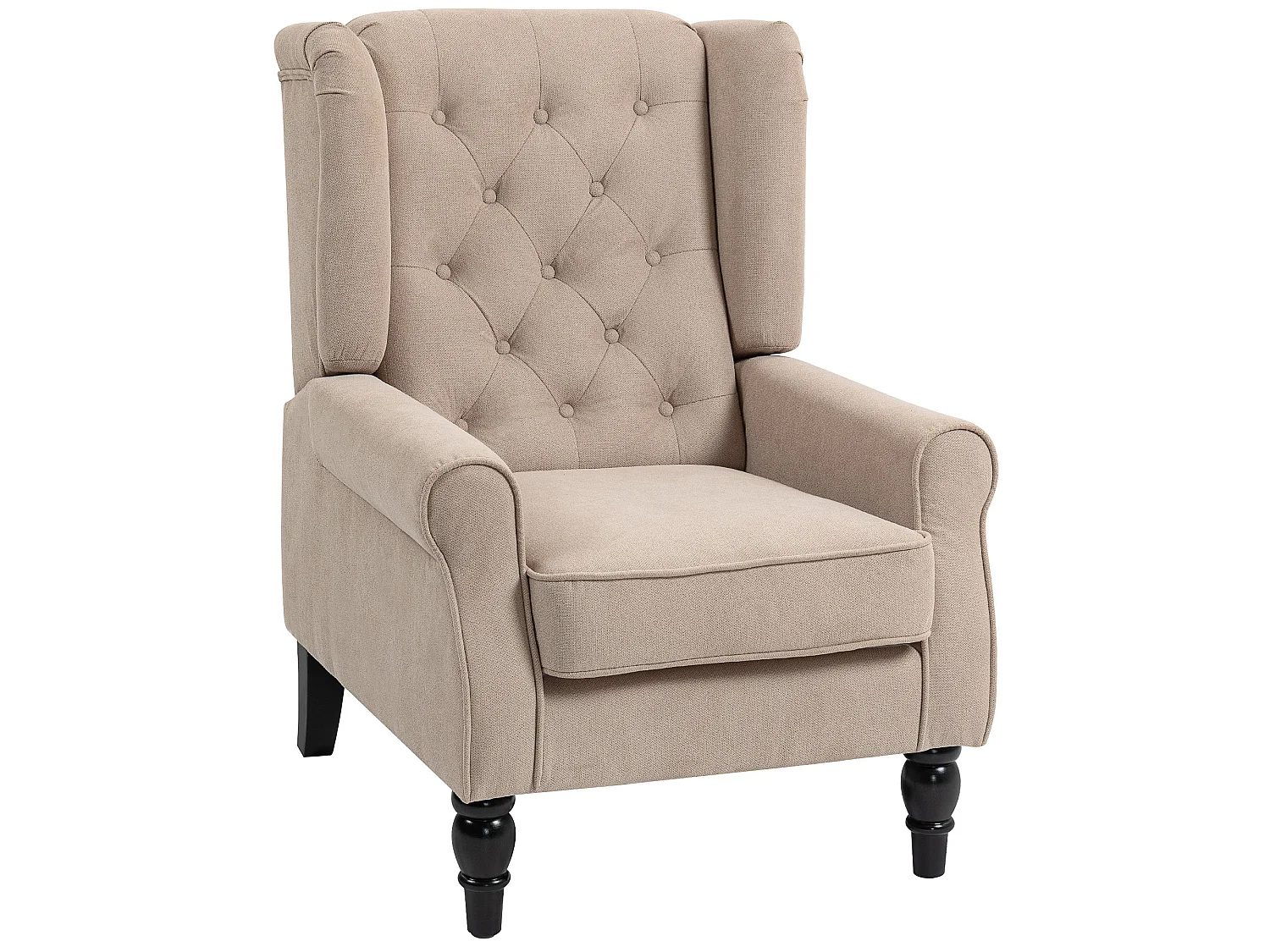 Nobael Beige Retro Wingback Accent Chair Diamond Button Tufted Upholstery