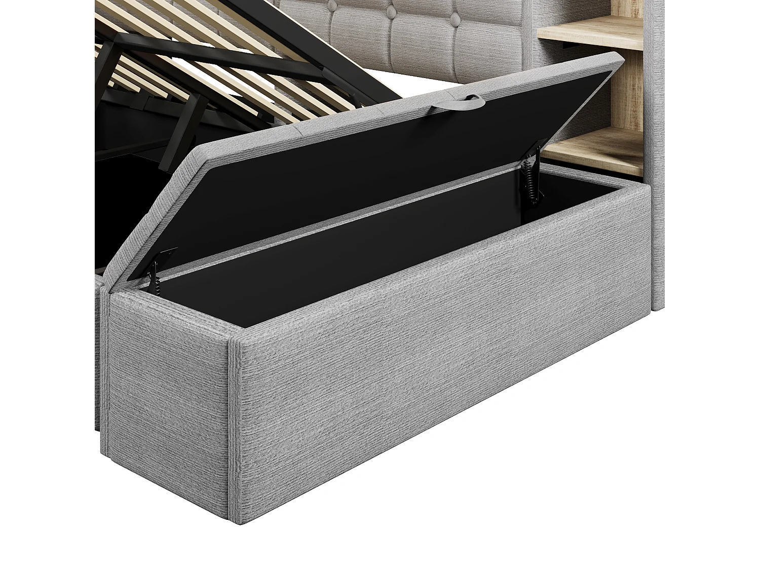 Schlafsofa mit Stauraum 140 × 200 cm - mit USB- + Type-C-Anschlüssen - Aufbewahrungsbank am Fußende des Bettes - mit LED-Lichtstreifen - grau