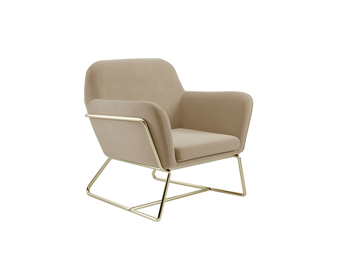 Marseille Beige Velvet Armchair Gold Metal Legs