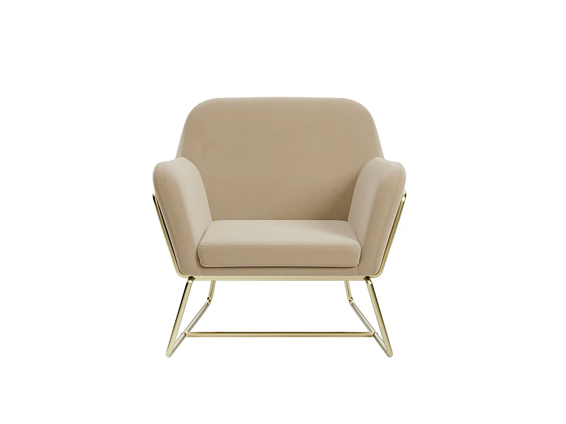 Marseille Beige Velvet Armchair Gold Metal Legs