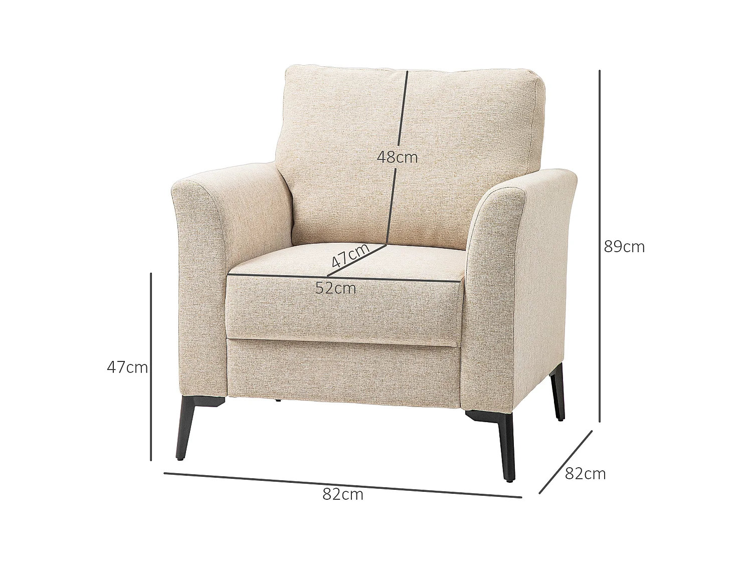 Rapara Linen Look Beige Accent Armchair Black Metal Legs