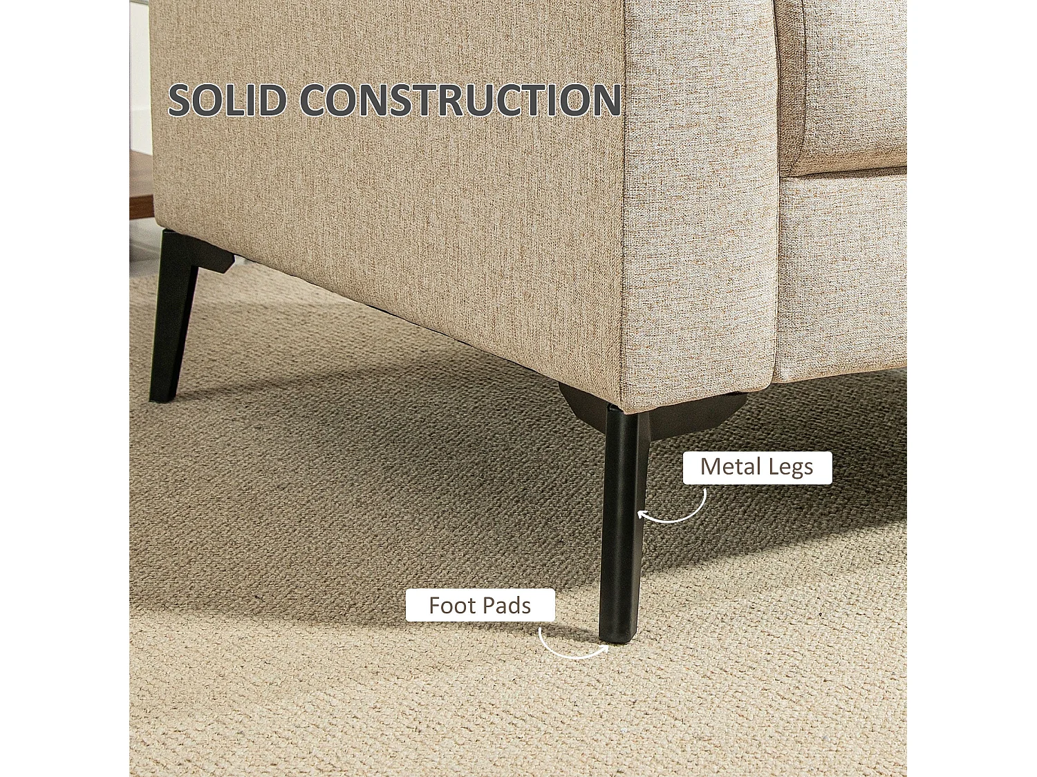 Rapara Linen Look Beige Accent Armchair Black Metal Legs