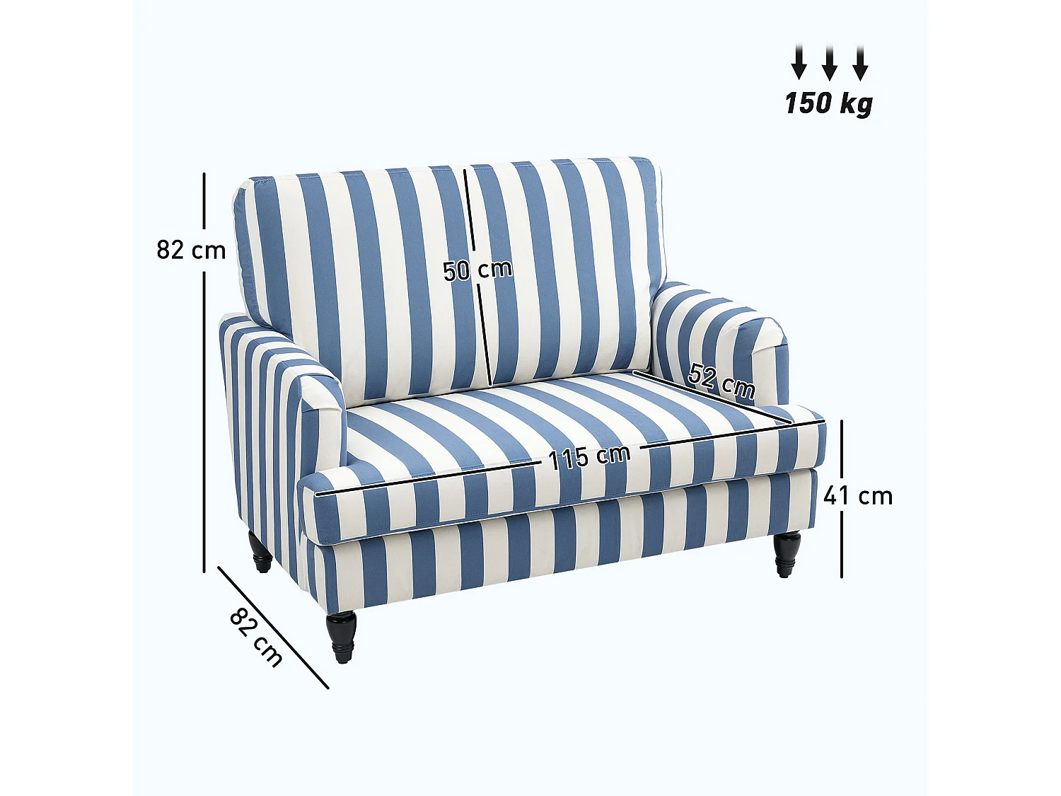 Yosefi Blue and White Velvet Cuddle Chair Extra Large Stripe Accent Sofa
