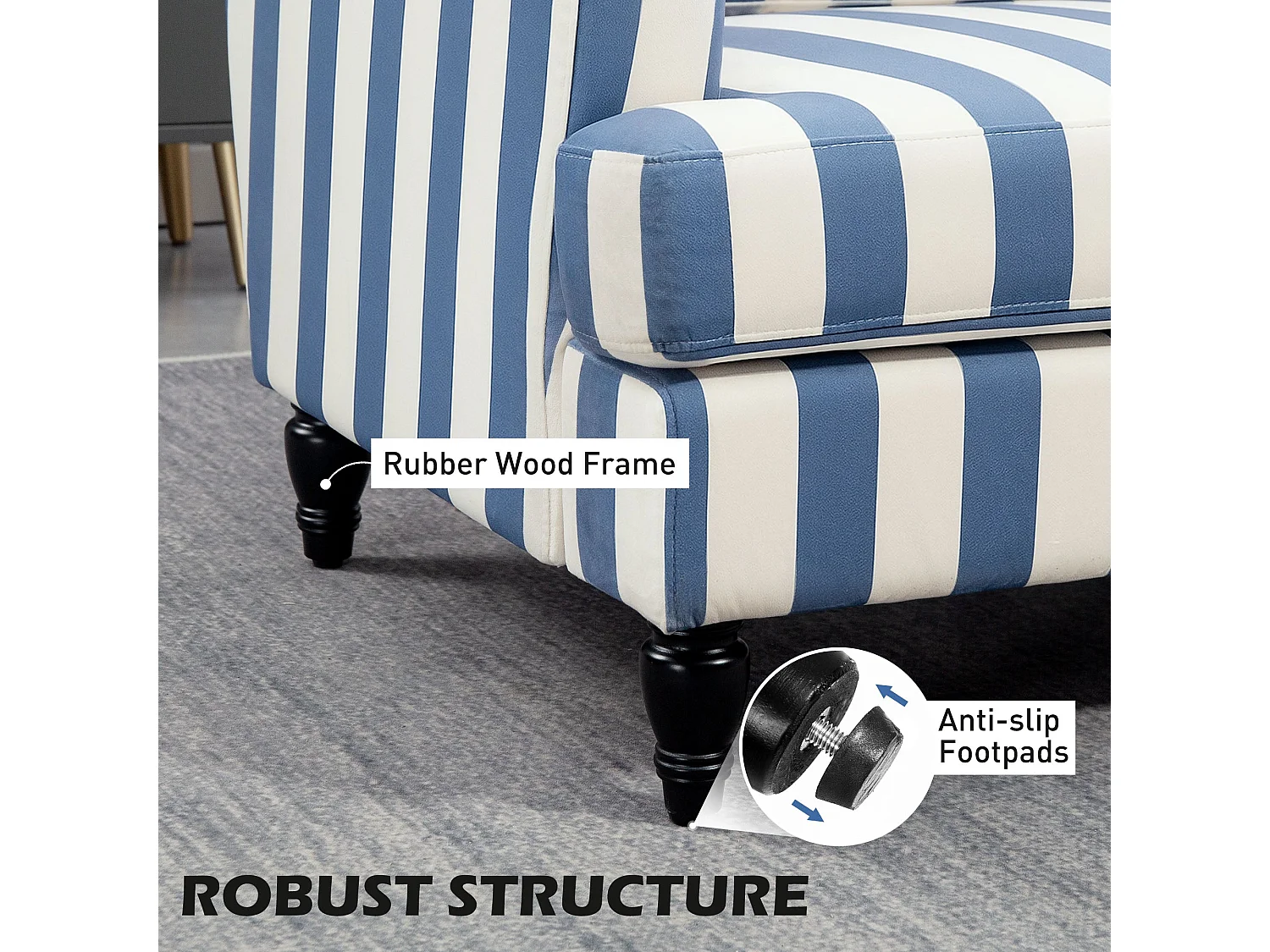 Yosefi Blue and White Velvet Cuddle Chair Extra Large Stripe Accent Sofa
