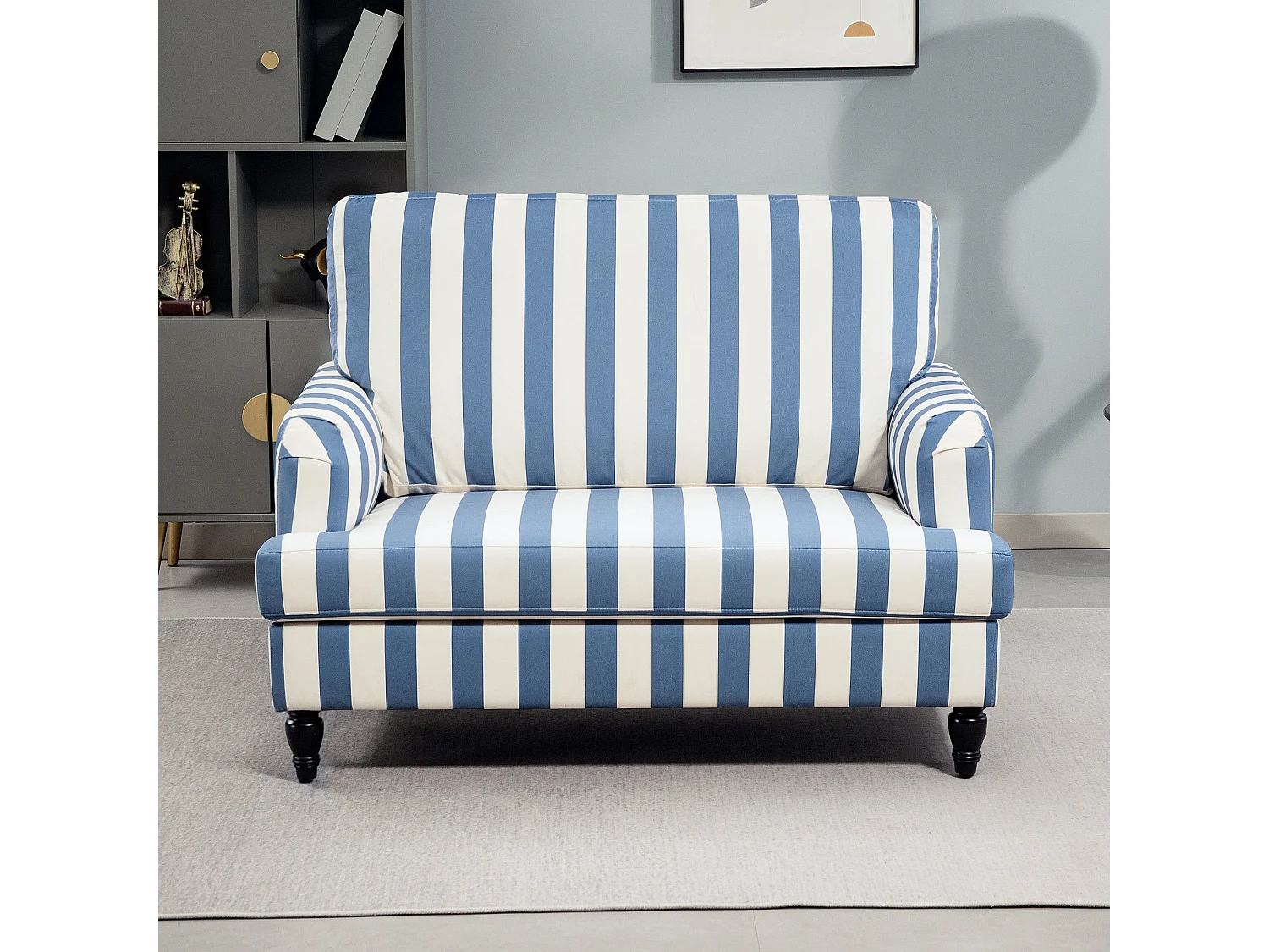 Yosefi Blue and White Velvet Cuddle Chair Extra Large Stripe Accent Sofa